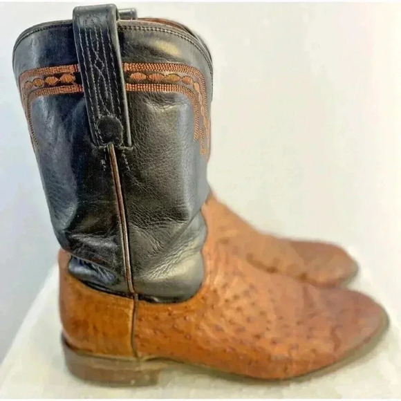 Lucchese 1883 Full Quill Ostrich Western Chocolate Peanut Brittle Boots 9D - Picture 3 of 15